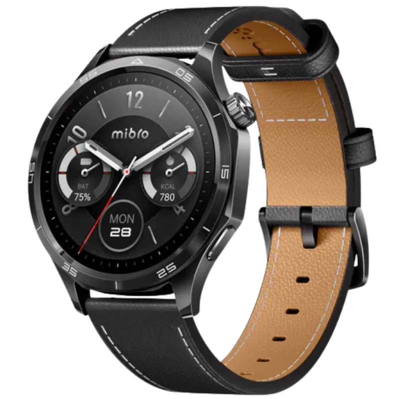 Mibro Watch GT Leather Noir 1,43 pouces AMOLED GPS 10 jours +100 sports 5ATM