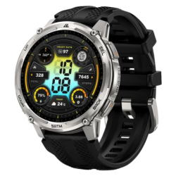 KOSPET Tank T4C Argent Bracelet Noir 1,5 pouces AMOLED GPS 15 jours +170 sports 5ATM IP69K Montre connectée