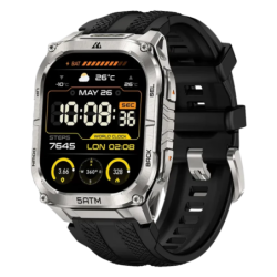 KOSPET Tank M4C Argent Bracelet Noir 1,96 pouces AMOLED GPS 16 jours +170 sports 5ATM IP69K Montre connectée