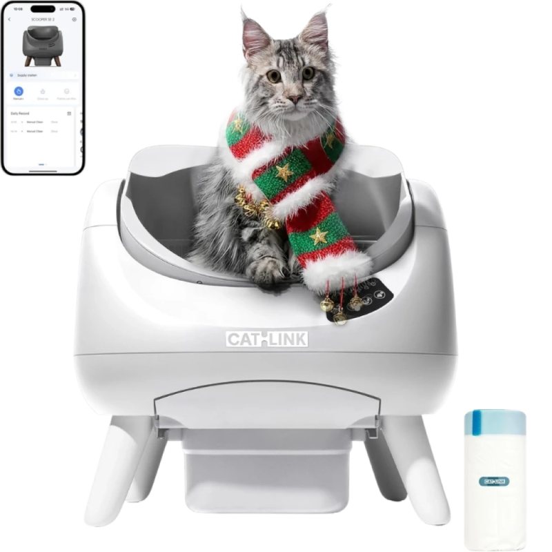 Catlink Open-X Blanc Avec Couvercle Ouvert WiFi 12 L app Bac à litière autonettoyant