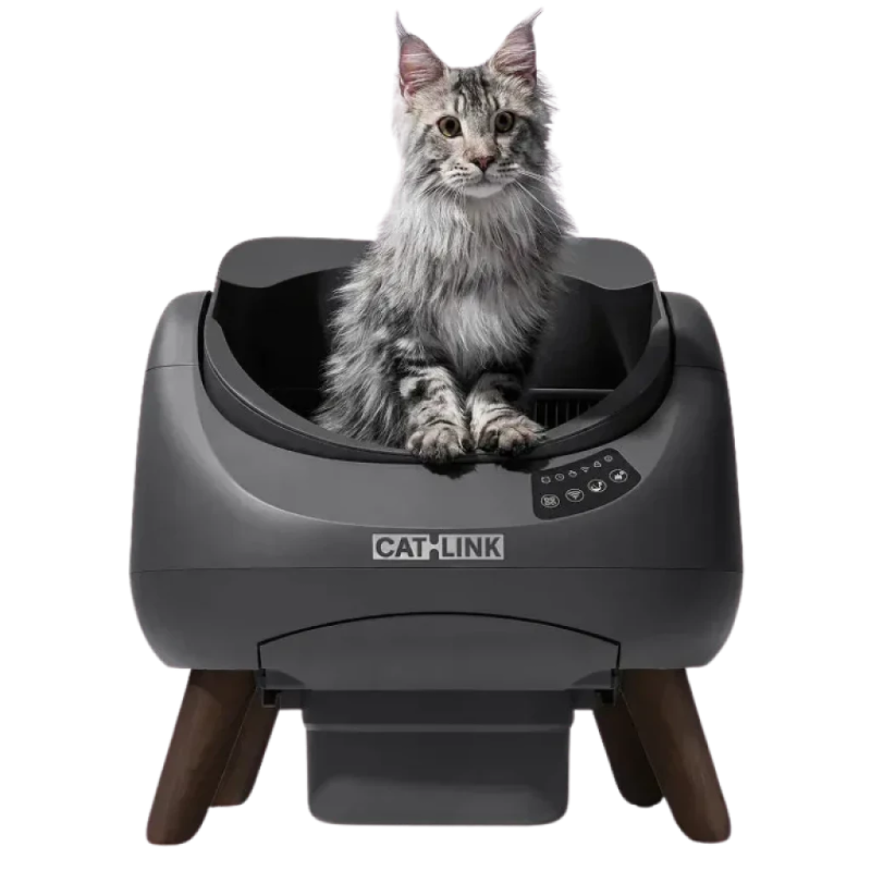 Catlink Open-X Gris Avec Couvercle Ouvert WiFi 12 L app Bac à litière autonettoyant