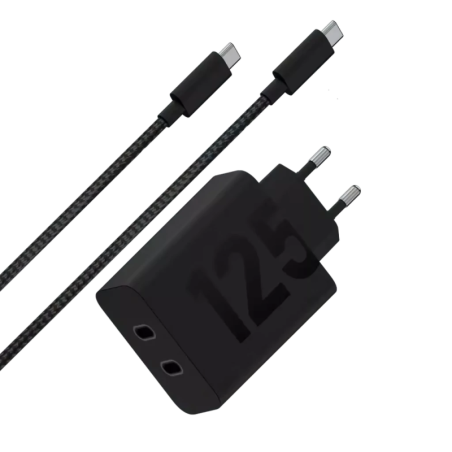 Motorola TurboPower 125 W Charge rapide Noir - Chargeur double USB Type-C avec câble de 2 m