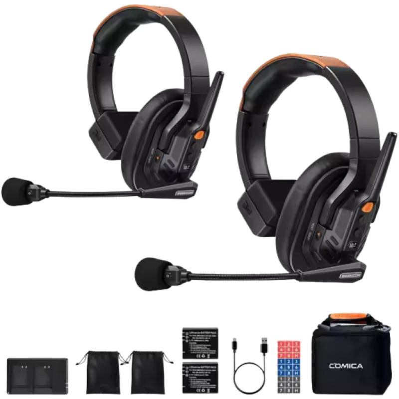 COMICA Seekcom S1 Système Intercom avec Micro Sans Fil et Casque Professionnel (Pack2) 500m de portée 12h