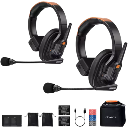 COMICA Seekcom S1 Système Intercom avec Micro Sans Fil et Casque Professionnel (Pack2) 500m de portée 12h