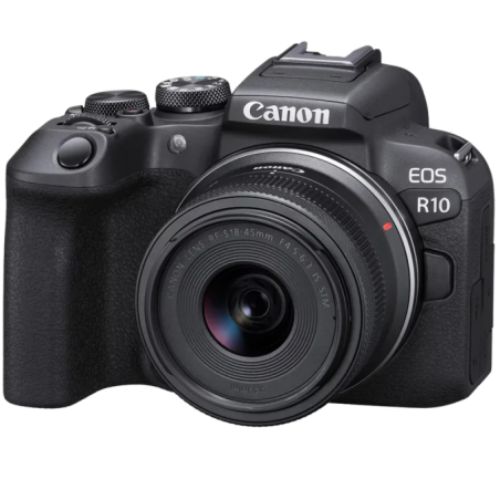 Canon EOS R10 avec Objectif RF-S 18-45mm F4.5-6.3 IS STM APS-C 24,2MP, Vidéo 4K stabilisateur 2,95 pouces Appareil photo hybride