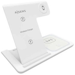 Aisens ASCH-15W3WC044-W 3-en-1 Qi 15 W pliable blanc - Socle de recharge sans fil