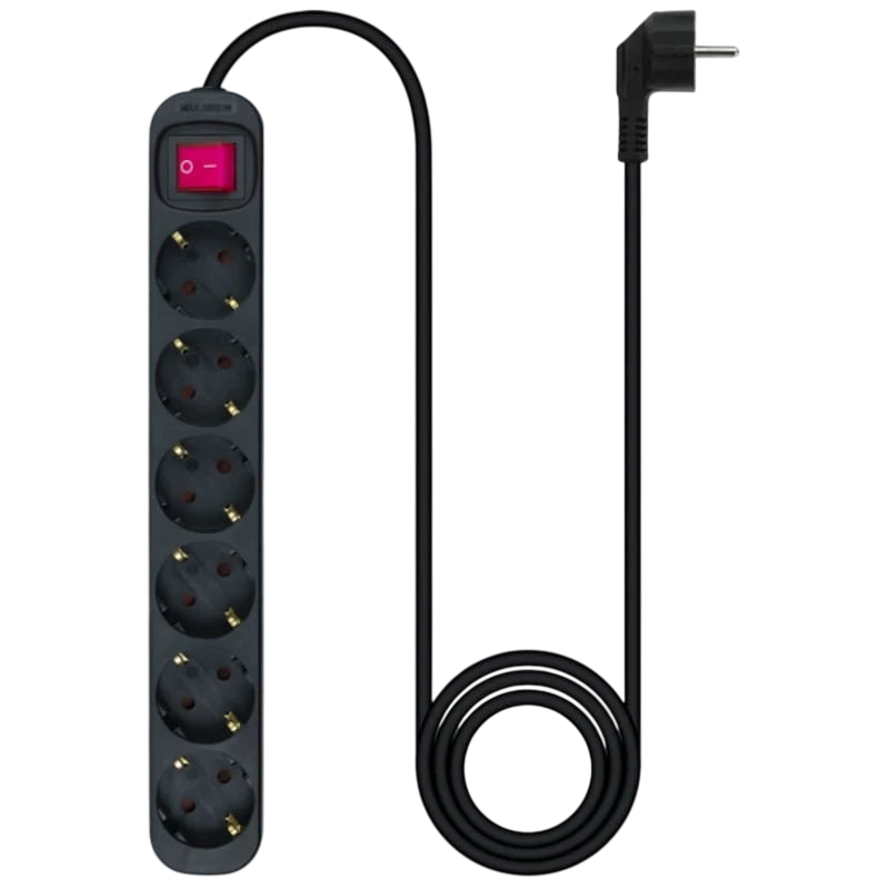 Bloc à 6 prises Nanocable avec interrupteur 1.4m Noir
