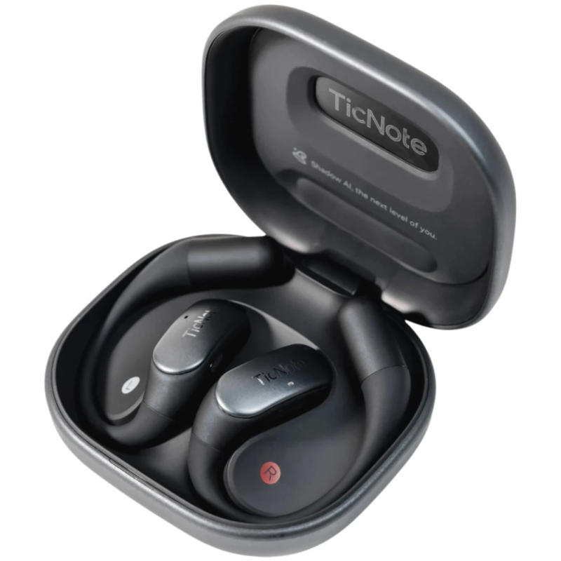 Mobvoi TicNote Pods 4G Open-Ear Noir avec transcription IA Bluetooth 5.3 25h IPX4 Multipoint Écouteurs sans fil