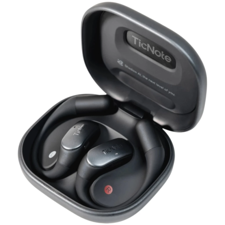 Mobvoi TicNote Pods 4G Open-Ear Noir avec transcription IA Bluetooth 5.3 25h IPX4 Multipoint Écouteurs sans fil