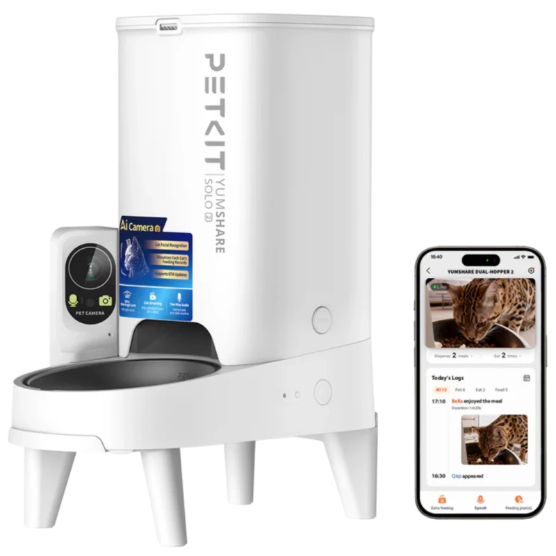 Petkit Yumshare Solo 2 avec Caméra 3 L WiFi 10 repas/jour Blanc app acier inoxydable Mangeoire automatique