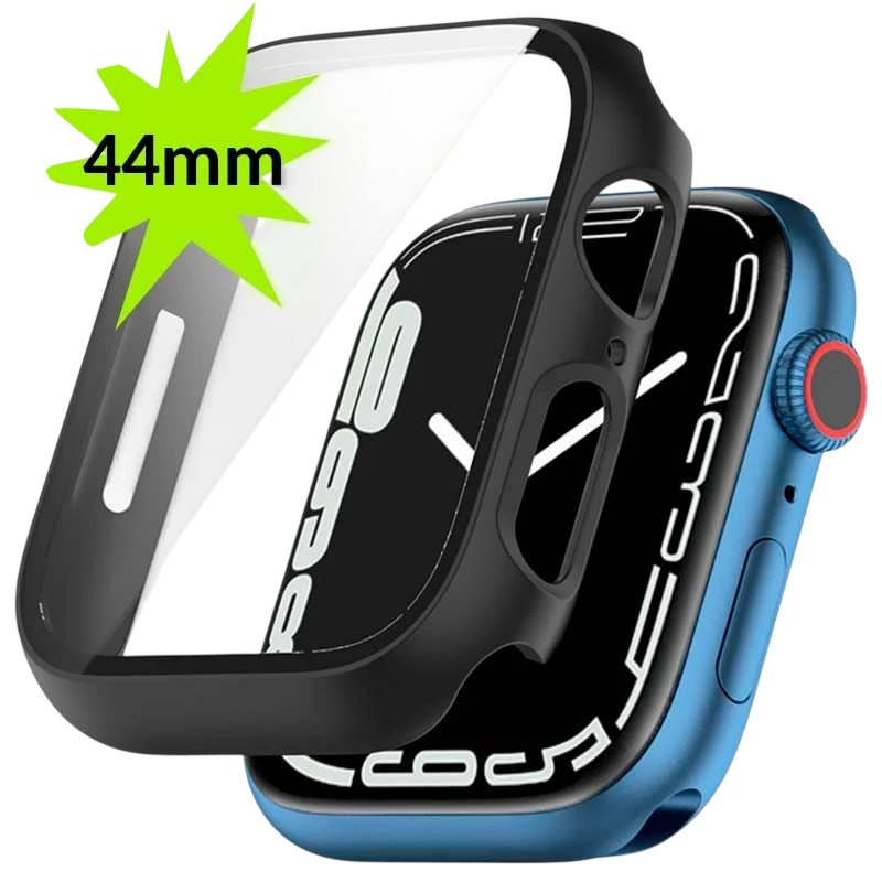 Coque PC + Verre Trempé Apple Watch 44mm - Compatible avec Apple Watch 4/5/6/SE Noir