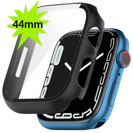 Coque PC + Verre Trempé Apple Watch 44mm - Compatible avec Apple Watch 4/5/6/SE Noir