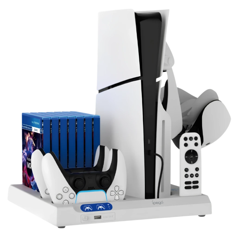 iPega P5S028 Station de recharge avec refroidissement pour PS5 / PS5 Slim / PS5 Pro - Blanc