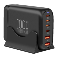 Obal:Me Terminal GaN Desk Charger 4C2A Chargeur USB-C GaN 100 W à 6 ports, noir