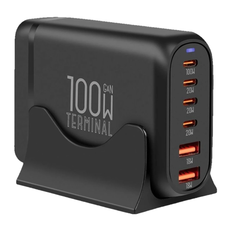 Obal:Me Terminal GaN Desk Charger 4C2A Chargeur USB-C GaN 100 W à 6 ports, noir