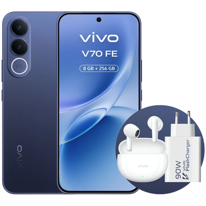 Vivo V70 FE 5G 8GB/256GB Bleu 6,83 pouces AMOLED 120Hz 200MP 7000mAh NFC + Chargeur 90W + Écouteurs