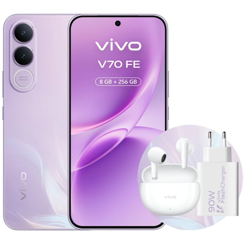 Vivo V70 FE 5G 8GB/256GB Lilas 6,83 pouces AMOLED 120Hz 200MP 7000mAh NFC + Chargeur 90W + Écouteurs